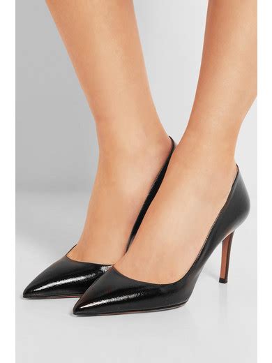 prada glossed textured-leather pumps saks